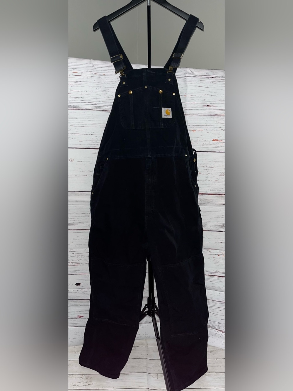 Carhartt Black Canvas Bib Overalls with Logo Patch - Picture 5 of 9